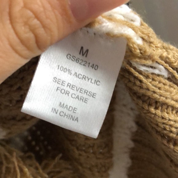 Alison Andrews Brown and White Striped Raw Hem Fall V-Neck Woven Knit Sweater - Picture 8 of 9